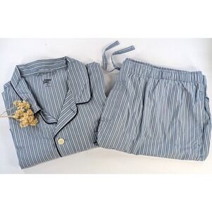 VNTG 2XL😍Lands' End Mens Pajama Set Shorts Striped Piping Single Stitch Cotton
